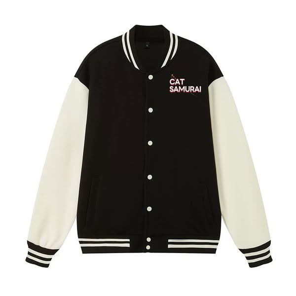 Cat Samurai Vintage Cotton Varsity Jacket