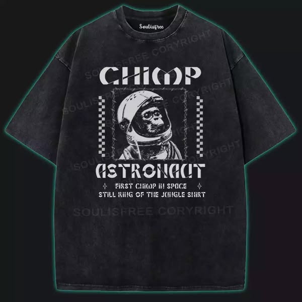 Chimp Astronaut Washed Astronaut T-shirt