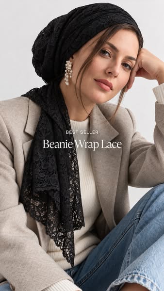 Beanie Wrap Lace - Black