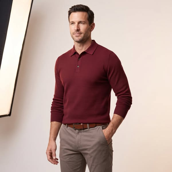 Men's Refined Long Sleeve Polo Shirt