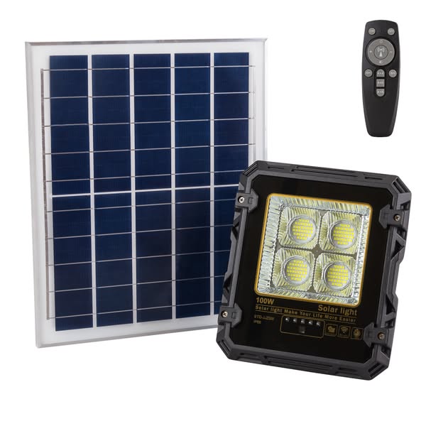 Projecteur 100W avec télécommande panneau solaire IP65 [1916-FLSOL-100W-CW]