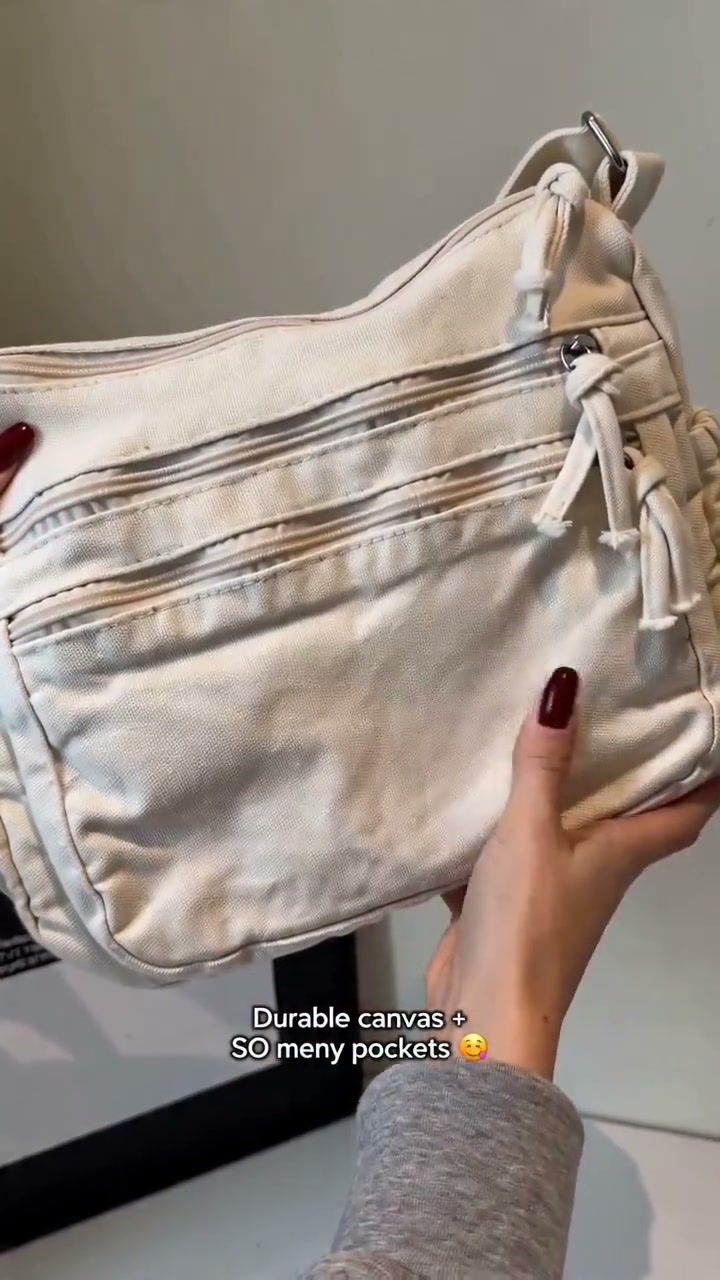 Vintage Distressed Canvas Messenger Bag – Multi-Pocket Design & Adjustable Strap