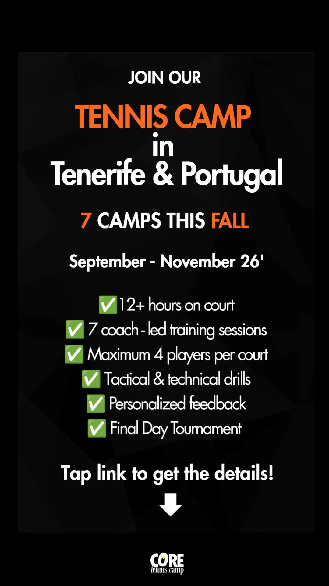 Anúncio de CORE tennis camp