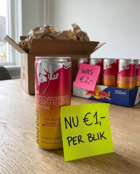 12 blikjes Red Bull Winter Edition voor €12, was €24