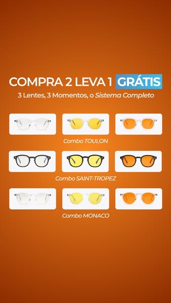 Compra 2 leva 1 grátis: 3 lentes, 3 momentos