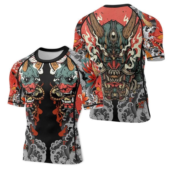 Samurai & Carp Men's Short Sleeve Rash Guard
