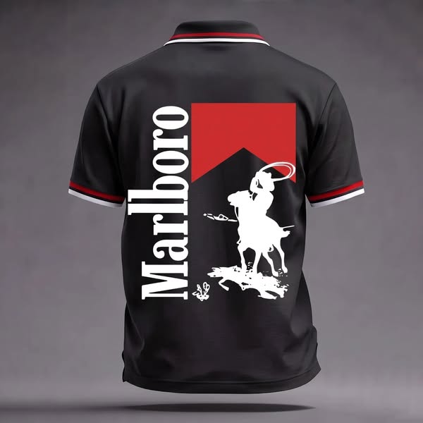 Men's Western Cowboy Iconic Graphic Print Polo Shirt Black-3XL