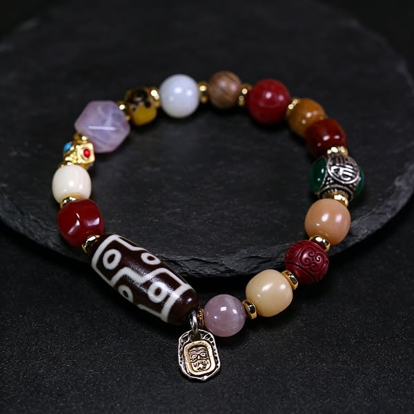 Nine-Eye Dzi & Natural Stone Bracelet
