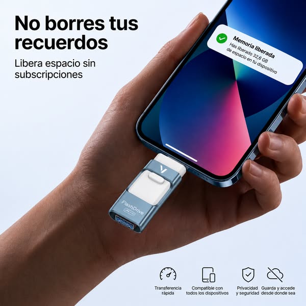 Vorel 4 en 1 Flash Drive – Compatible con TODOS los móviles + 4 adaptadores incluidos