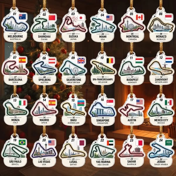 Grand Prix Circuits Advent Calendar 2026 – Race Track Acrylic Ornaments for F1 Fans