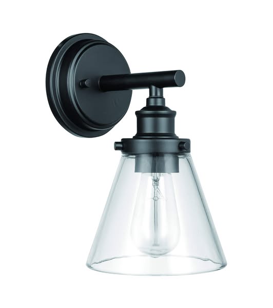 Amazon Brand - Ravenna Home Single-Light Outdoor Wall Sconce with Clear Glass Shade, Vintage Edison Bulb Included, 11"H, Matte Black