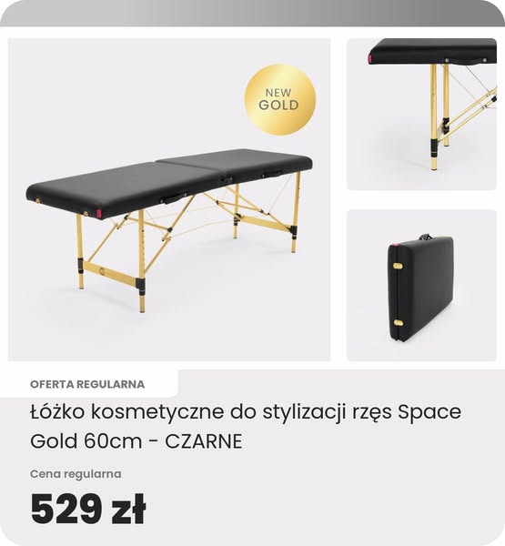 Łóżko kosmetyczne do stylizacji rzęs Space Gold 60cm - CZARNE