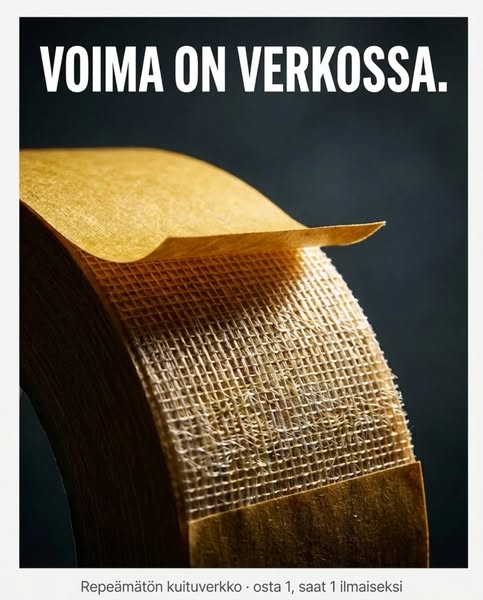 Vahvistettu kuituverkko — ei tavallinen teippi.