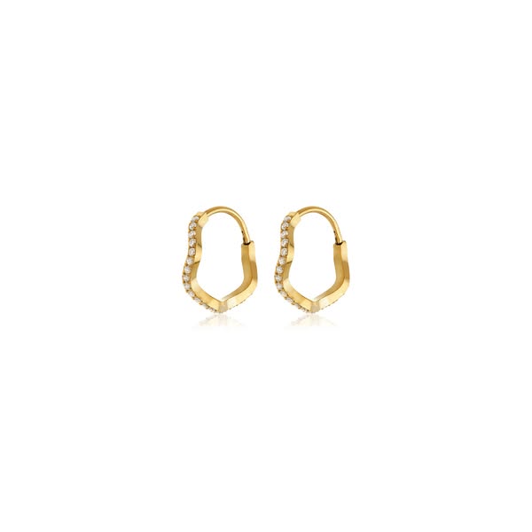 Gold Titanium Wave Pavé Hoop Earrings
