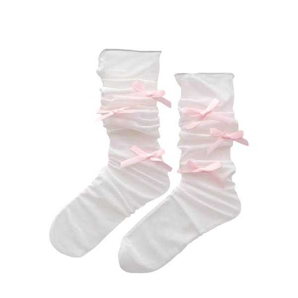 Tulle Ribbon Loose Socks (Pink)