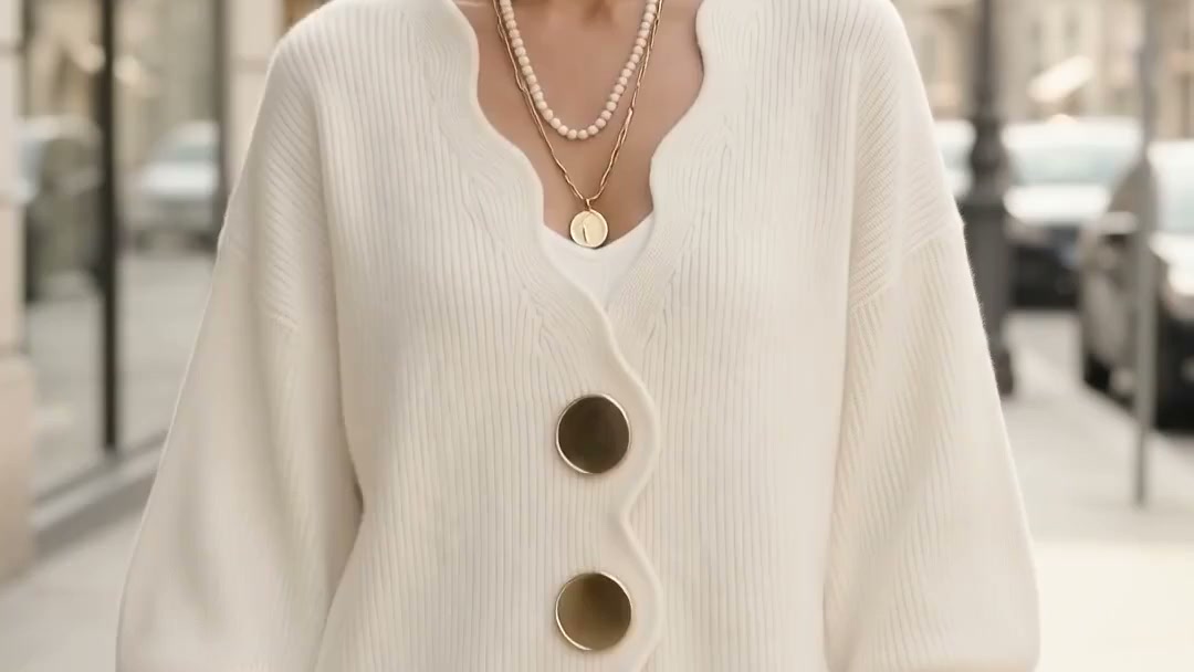 Cardigan Oversize con Bottoni e Bordo Smerlato - 44,99€