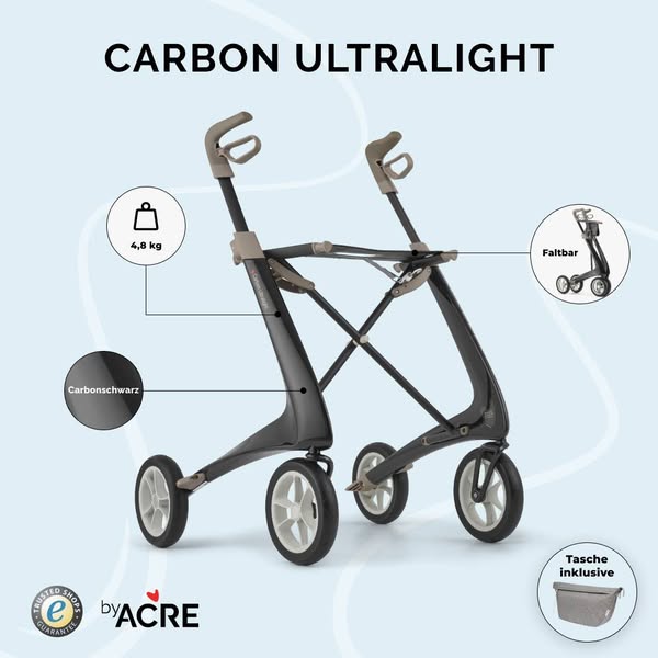 Carbon Ultralight Rollator-Schwarz-Kompakt