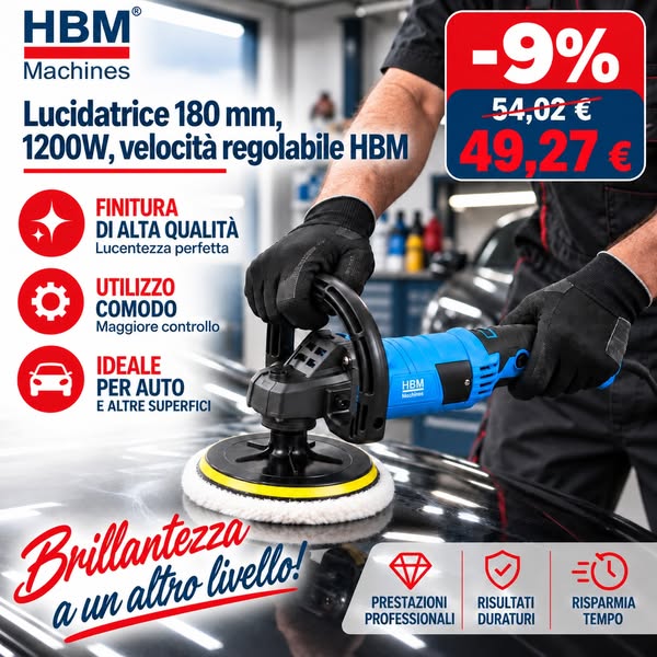 Lucidatrice e levigatrice elettrica per auto, 230V 1200W per carrozzeria, velocità regolabile, diametro 180 mm, macchina per lucidatura e ce