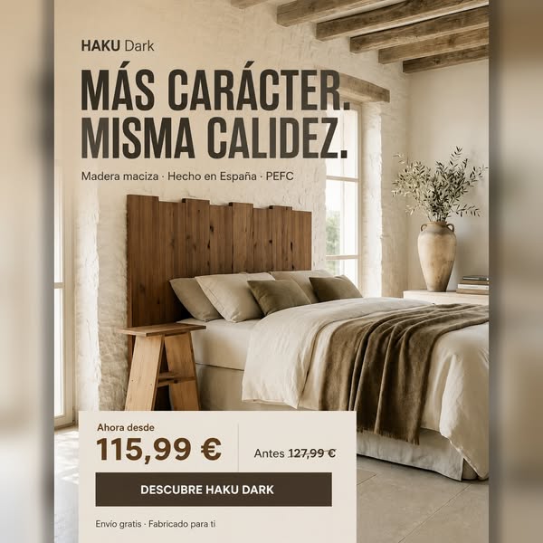 HAKU Dark | Cabecero de madera maciza para dormitorio | Raw Wood
