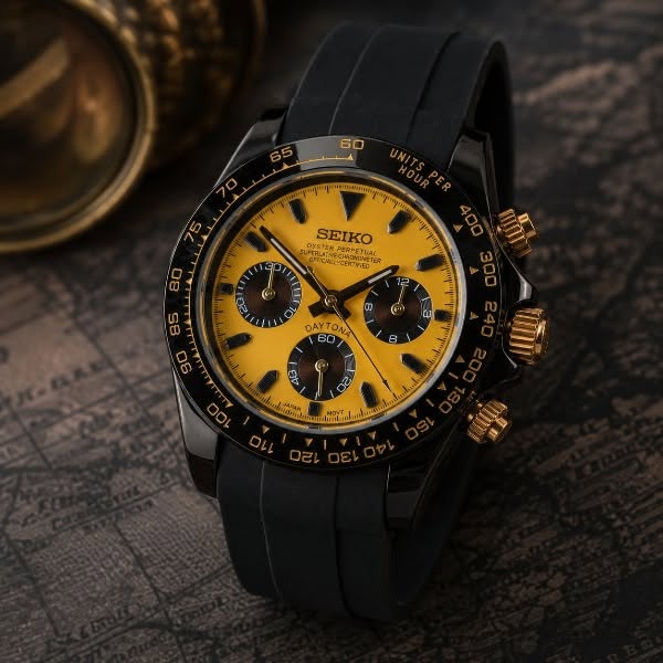 Custom Seiko Yellow Racing Chronograph Mod Watch