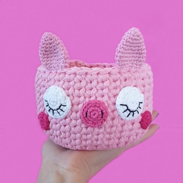 Modelli gratuiti per Cestino - Kawaii Pig (Uncinetto)