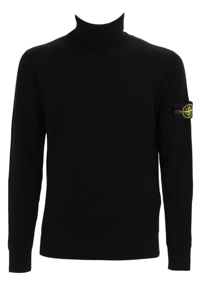 STONE ISLAND Pullover in lana a coste di colore nero