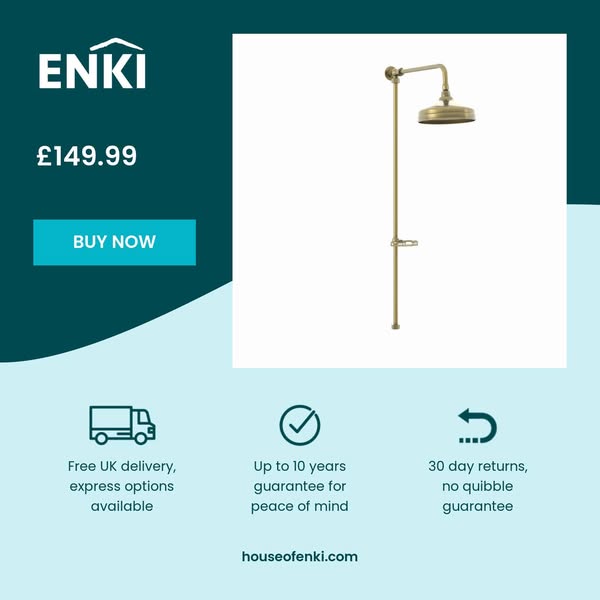 Downton traditional shower riser rail kit with soap dish watercan head 200mm - antique brass
