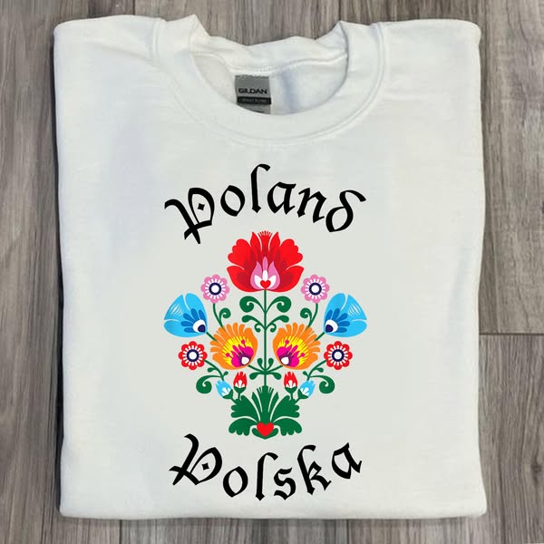 Polish Folk Art Flowers Sweatshirt | Wycinanki Poland Floral Graphic Sweater | Polska Folk Day Festival Apparel | Polish Pride Souvenir Top