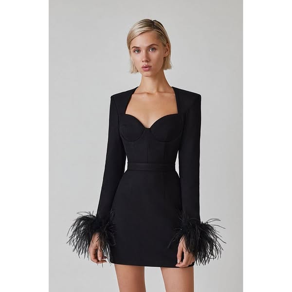 Next Black Feather Bodycon Mini Dress