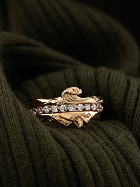 Handcrafted 14K Mountain Peak & Wave Rings