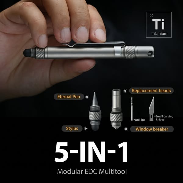 Titanium Pocket Tool with 5 Smart Functions