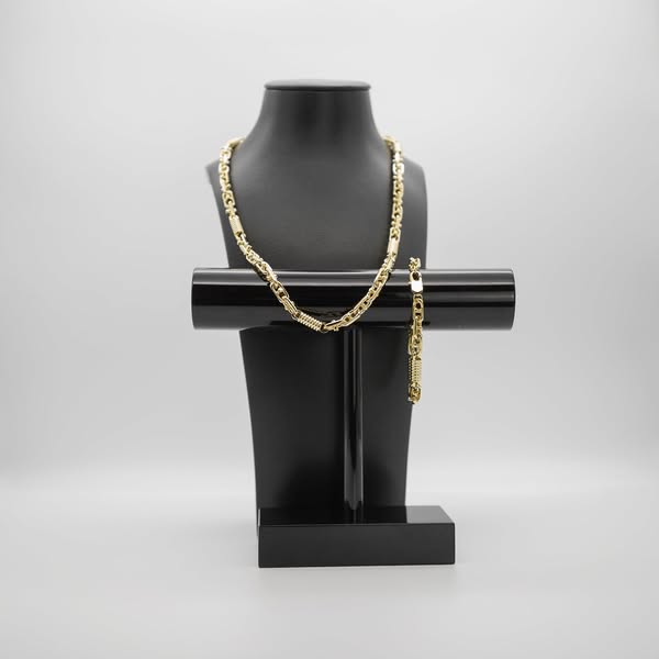 L&T Monte Carlo Kette 60cm lang 7mm breit aus Edelstahl zusätzlich mit 24 Karat Goldschicht vergoldet