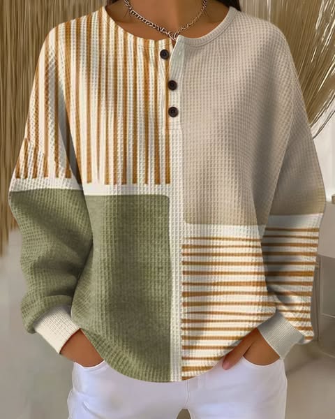 Inge™ | Langærmet Vaffelbluse med Knapper