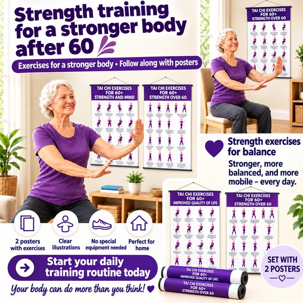 Tai Chi Chair Training – set of 2 posters for simple home training (60+)