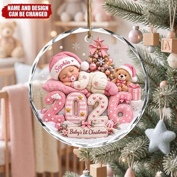 Personalized Baby's First Christmas Glass Ornament, Custom Baby Name 2026 Ornament