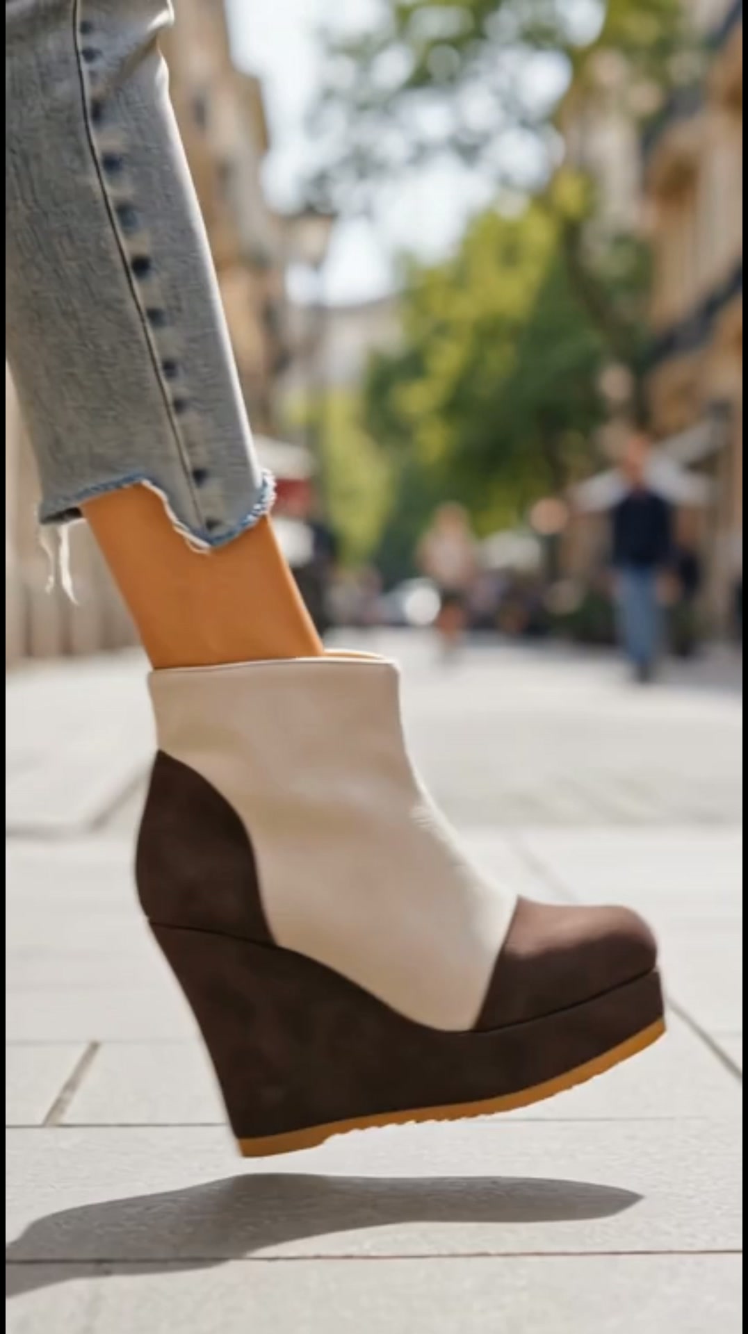 Two-Tone Wedge Ankle Boots