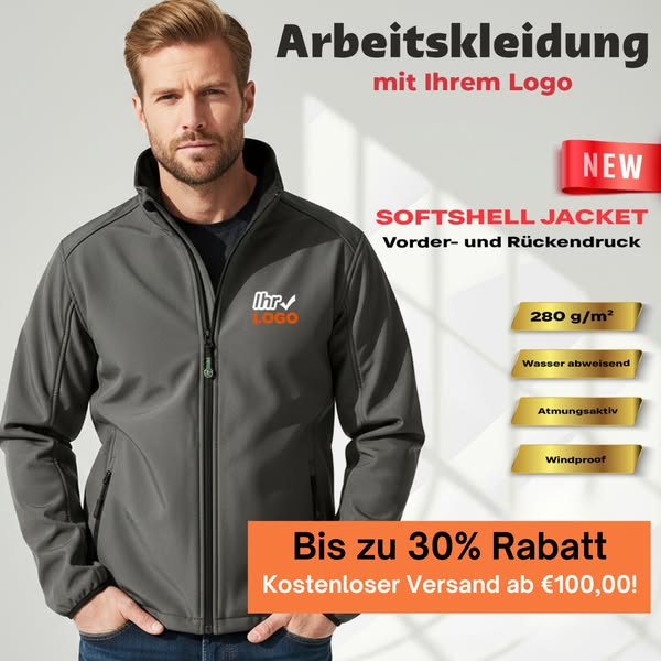Sparen Sie bis zu 30% auf Premium Arbeitskleidung + Logo-Druck gratis