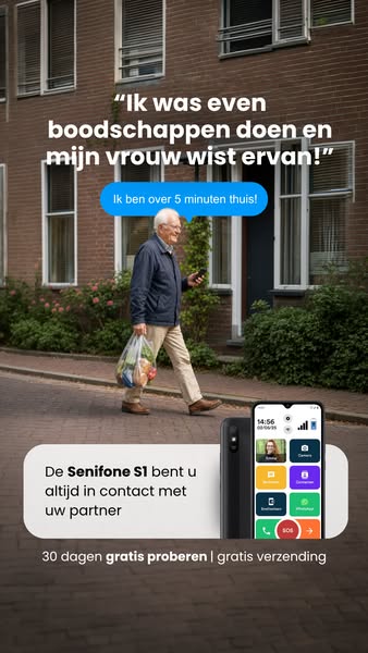 Opa belt zijn vrouw als hij bij de supermarkt staat