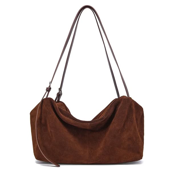 Suede Cowhide Leather Shoulder Bag – Soft Casual Tote