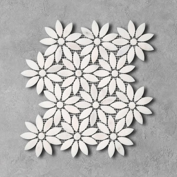 Aegean White Marble Flower Mosaic