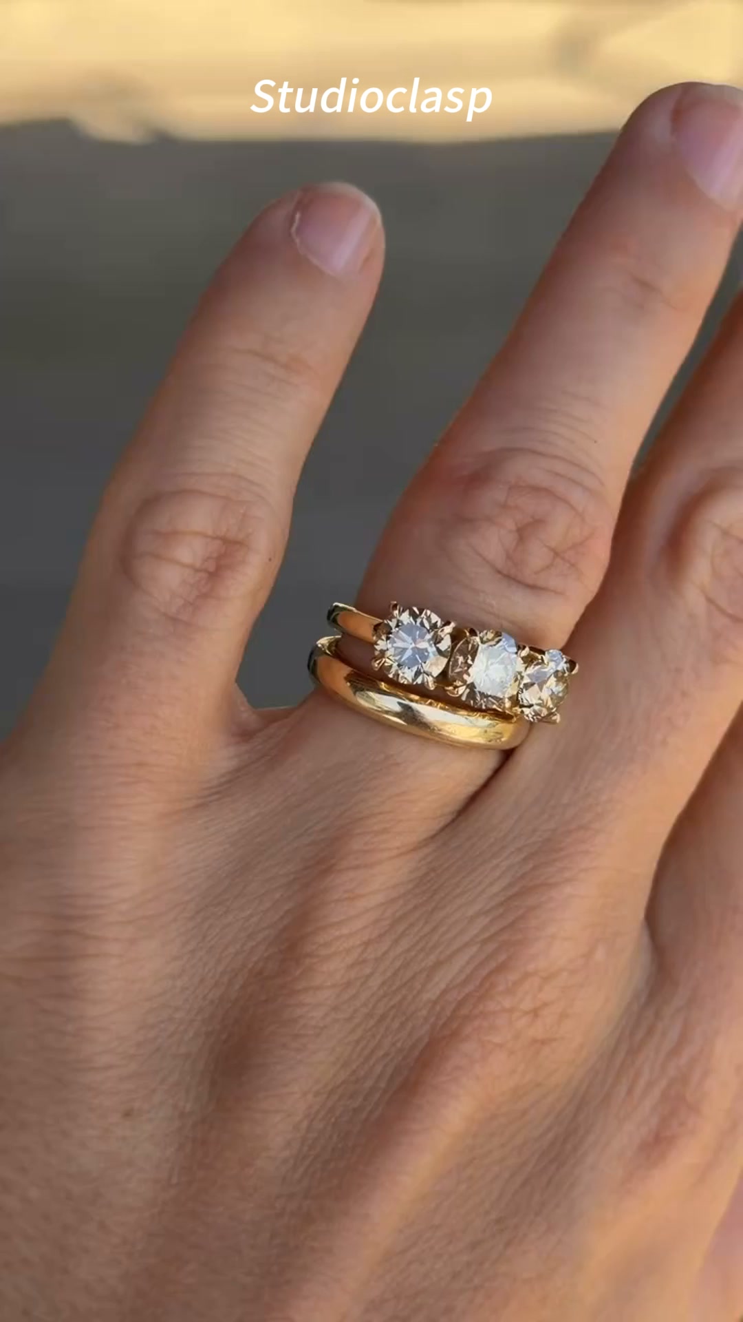 Three Stone Diamond Ring Women Gold Round Brilliant Cut Engagement Jewelry Gift