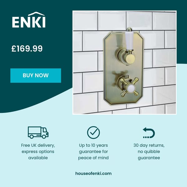 Regent traditional crosshead and lever concealed thermostatic twin shower valve with 2 outlets - antique brass
