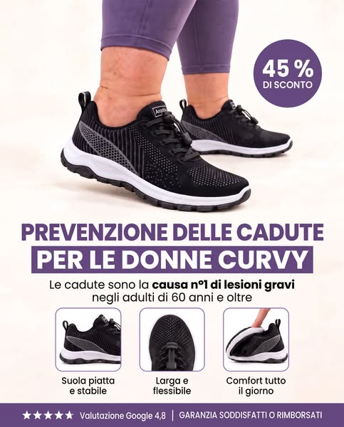 Pensata per piedi larghi e gonfi
