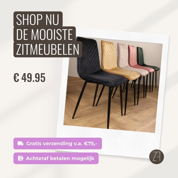 Gaby eetkamerstoel velvet zwart voor €99.95