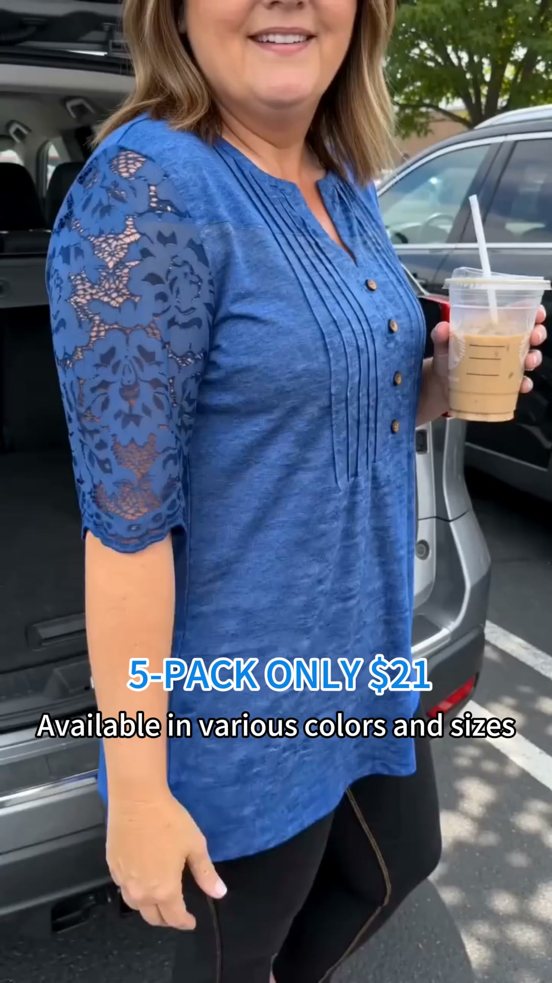 Women’s V Neck T Shirt – Casual Pleated Button Top, Loose Fit Short Sleeve Summer Tee