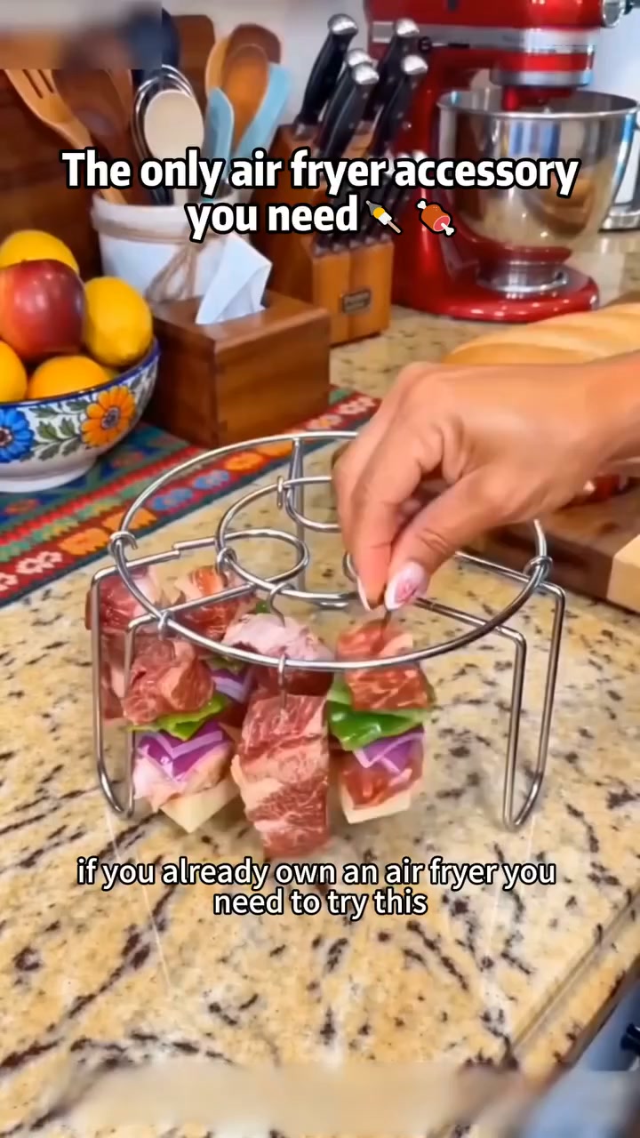 Air Fryer Skewer Rack | Stainless Steel Vertical Kebab Holder for BBQ