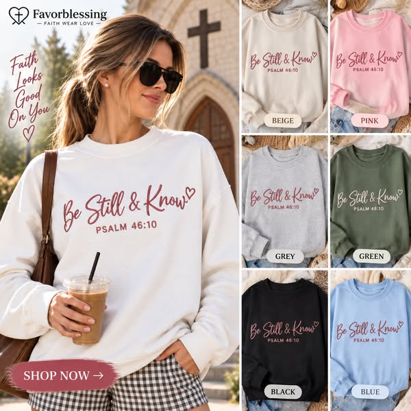 Embroidered Be Still Psalm 46:10 Christian Crewneck