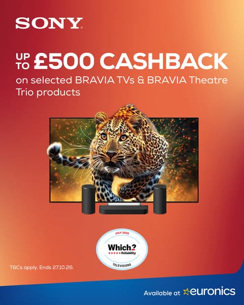 Sony TVs: Up to £500 Cashback