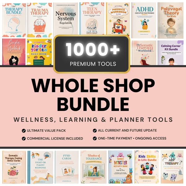 Whole shop bundle 1000+ wellness and learning tools with commercial license at 90% off today.