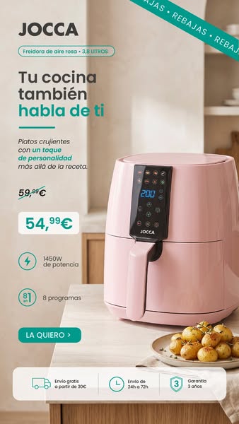Friedora de Aire Digital 3.8L Rosa - Línea Sweet JOCCA